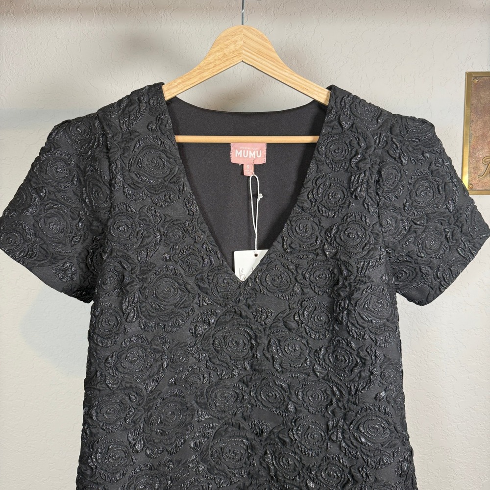 Show Me Your Mumu Black Rose Jacquard Metallic V-Neck Mini Dress Womens Small‎ - Picture 3 of 10